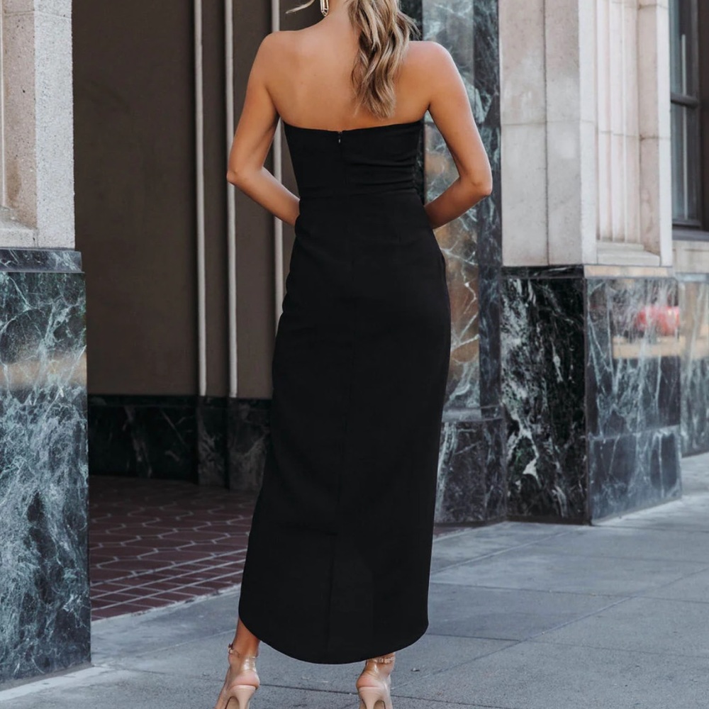 VICI | Aglow Strapless Draped Midi Dress - Picture 3 of 6